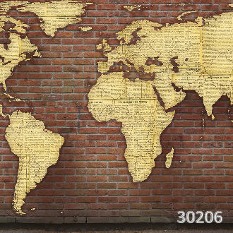 Карта мира из газет на кирпичной стене
