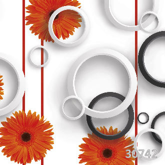 Оранжевые цветы и черно-белые круги